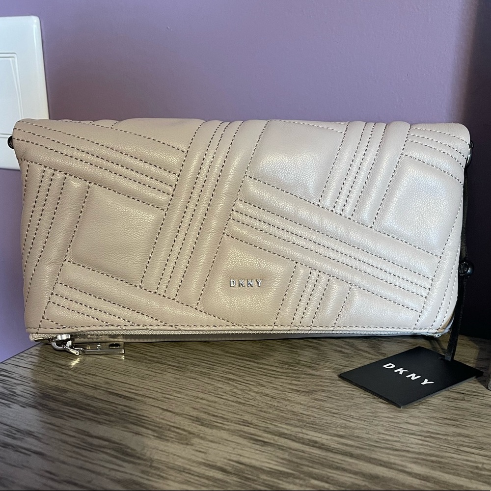 DKNY Quilted Leather Clutch Wallet - Cream